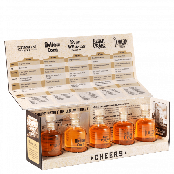 American Whiskey Tasting Box 5 x 4 cl Glasflasche