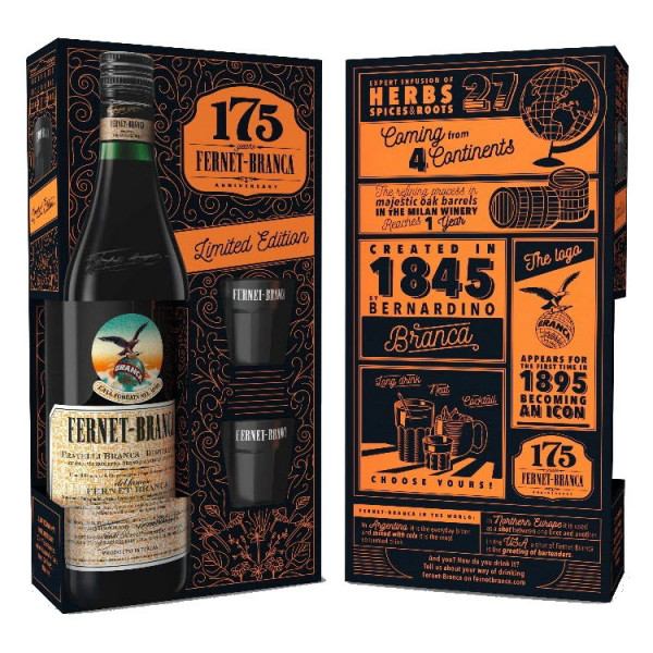 Fernet-Branca 175° Anniversary Fernet Branca 70cl + 2 Shotgläser schwarz